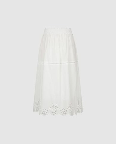  URBAN REVIVO - Chân váy phom suông midi viền ren 
