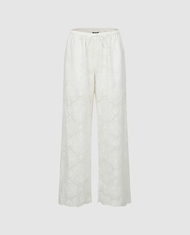  URBAN REVIVO - Quần nữ ống rộng lưng thun họa tiết ren 