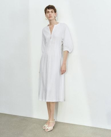 URBAN REVIVO - Đầm midi cổ V tay lửng phom suông 