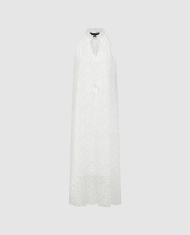  URBAN REVIVO - Đầm sát nách maxi phối tua rua thêu ren 