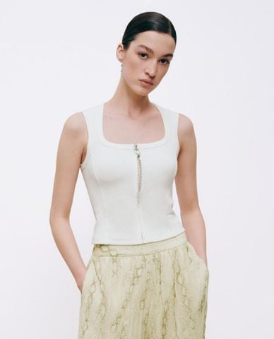  URBAN REVIVO - Áo sát nách nữ cổ vuông phối khóa zip 