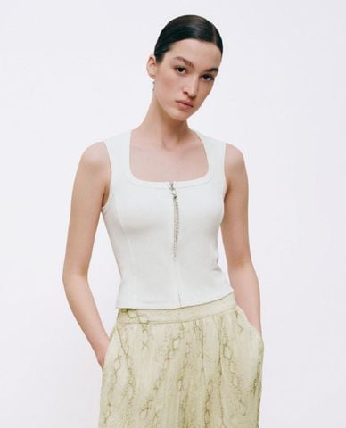 URBAN REVIVO - Áo sát nách nữ cổ vuông phối khóa zip 