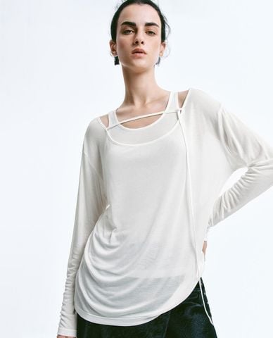  URBAN REVIVO - Áo kiểu nữ cổ tròn tay dài 2 In 1 