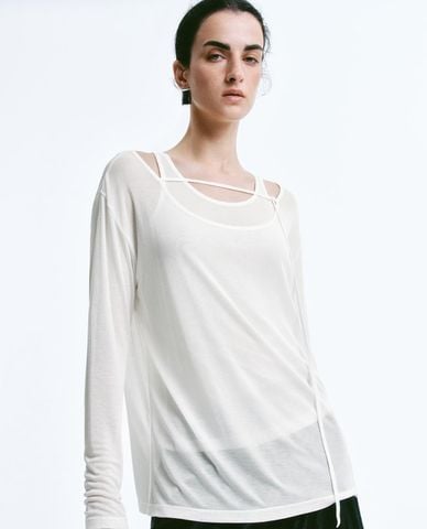  URBAN REVIVO - Áo kiểu nữ cổ tròn tay dài 2 In 1 