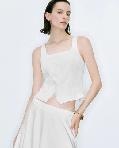  URBAN REVIVO - Áo khoác gilet nữ cổ vuông phối nút 