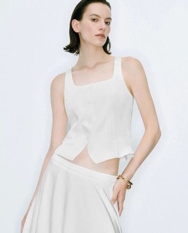  URBAN REVIVO - Áo khoác gilet nữ cổ vuông phối nút 