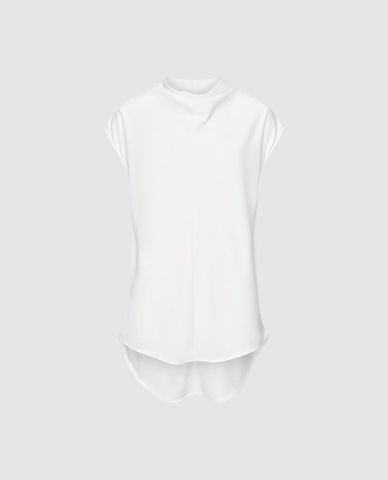  URBAN REVIVO - Áo kiểu nữ cổ trụ tay ngắn vạt bất đối xứng 