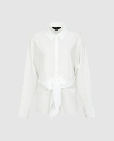  URBAN REVIVO - Áo sơ mi nữ cổ bẻ tay dài buộc eo 