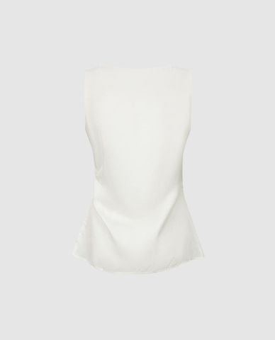  URBAN REVIVO - Áo sát nách nữ cổ thuyền xếp nếp 