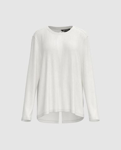  URBAN REVIVO - Áo dệt kim nữ cổ tròn tay dài phom suông 