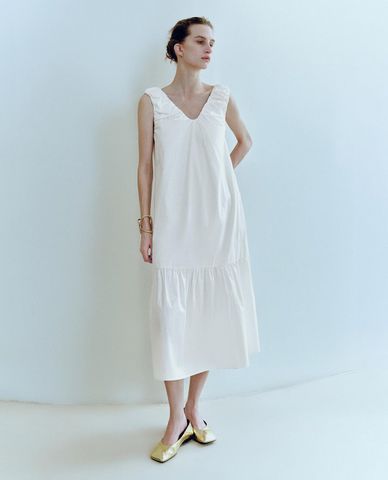  URBAN REVIVO - Đầm xếp tầng midi nhún bèo 