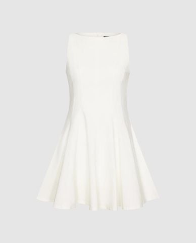  URBAN REVIVO - Đầm sát nách mini cổ thuyền dáng xòe 