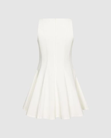  URBAN REVIVO - Đầm sát nách mini cổ thuyền dáng xòe 