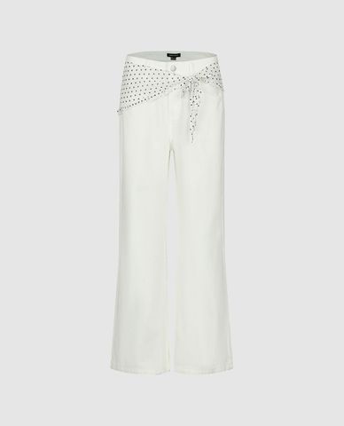  URBAN REVIVO - Quần jeans nữ ống rộng kèm khăn 