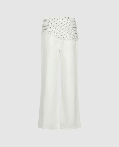  URBAN REVIVO - Quần jeans nữ ống rộng kèm khăn 