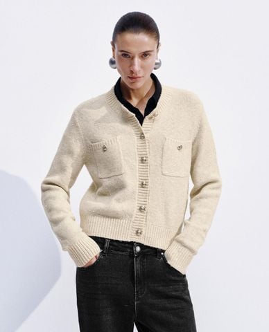  URBAN REVIVO - Áo khoác cardigan nữ đính nút kim loại 