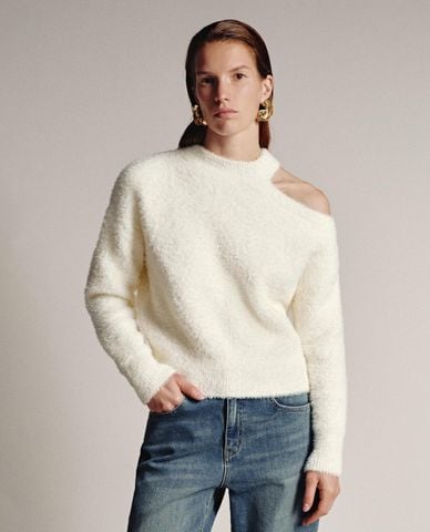  URBAN REVIVO - Áo dệt kim nữ cổ cao tay dài hở vai 