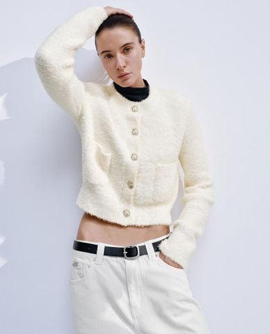  URBAN REVIVO - Áo khoác cardigan nữ phối khuy kim loại 