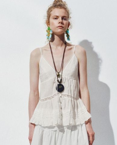  URBAN REVIVO - Áo hai dây nữ cổ V Peplum Cami 