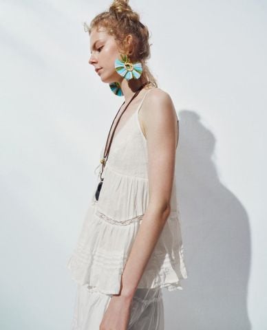  URBAN REVIVO - Áo hai dây nữ cổ V Peplum Cami 