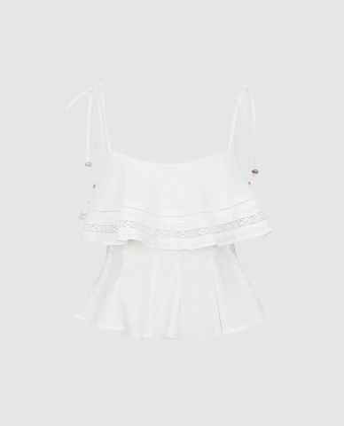  URBAN REVIVO - Áo hai dây nữ bèo tầng phối ren 