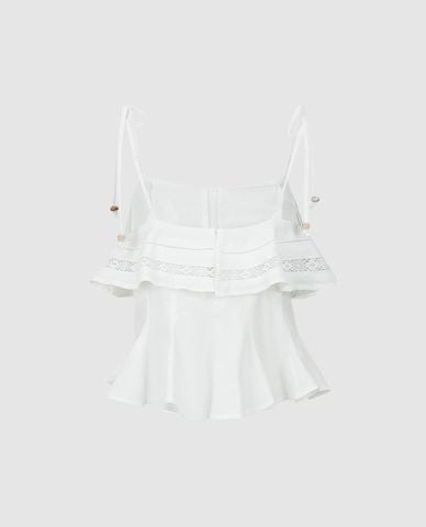  URBAN REVIVO - Áo hai dây nữ bèo tầng phối ren 