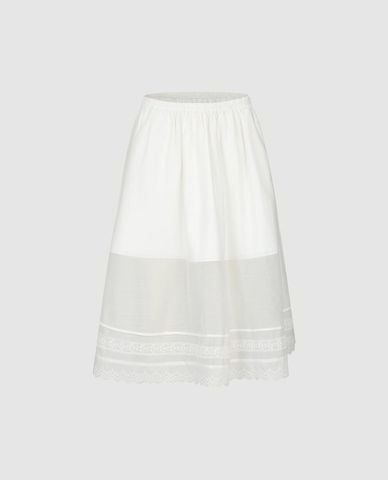  URBAN REVIVO - Chân váy chữ A midi phối viền ren 