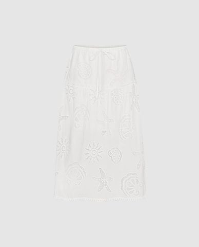  URBAN REVIVO - Chân váy phom suông midi phối ren 