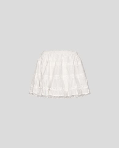  URBAN REVIVO - Chân váy chữ A mini nữ xếp tầng phối ren 