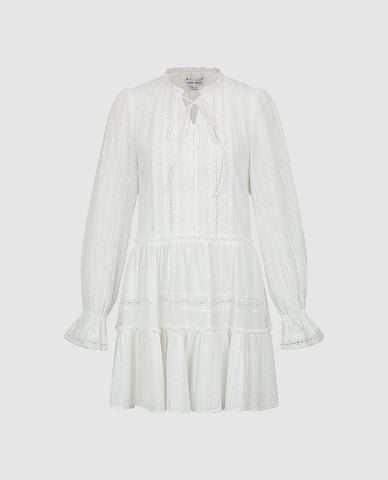  URBAN REVIVO - Đầm xếp tầng mini tay phồng phối bèo nhún 