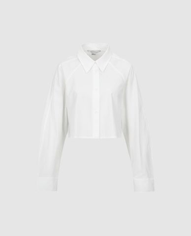  URBAN REVIVO - Áo sơ mi nữ cổ bẻ tay dài phom croptop 