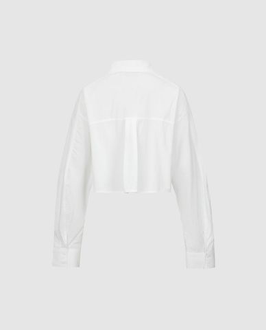  URBAN REVIVO - Áo sơ mi nữ cổ bẻ tay dài phom croptop 