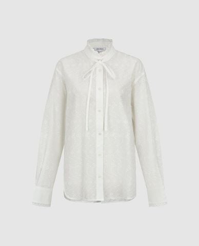  URBAN REVIVO - Áo sơ mi nữ cổ cao phối viền ren 