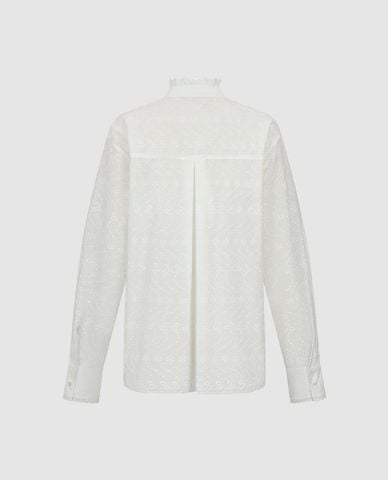  URBAN REVIVO - Áo sơ mi nữ cổ cao phối viền ren 