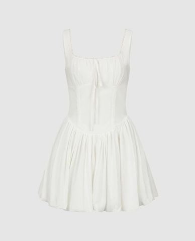  URBAN REVIVO - Đầm hai dây mini dáng xòe phối ren 