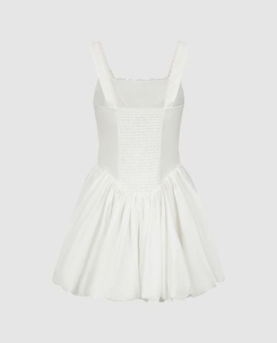  URBAN REVIVO - Đầm hai dây mini dáng xòe phối ren 