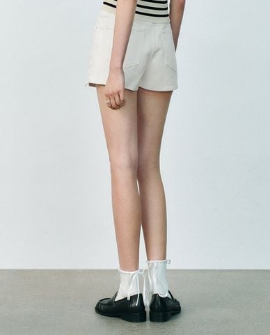  URBAN REVIVO - Quần short jeans nữ giả váy phối dây rút 