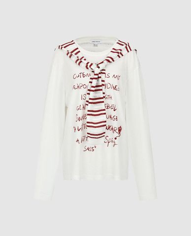  URBAN REVIVO - Áo thun nữ cổ tròn tay dài phối khăn choàng 