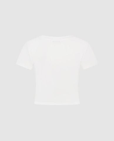  URBAN REVIVO - Áo croptop nữ cổ tròn tay ngắn in họa tiết 