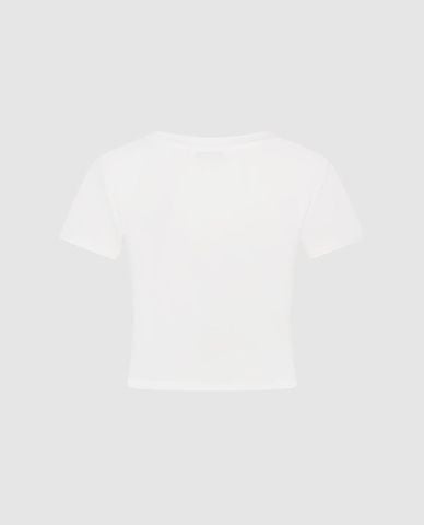  URBAN REVIVO - Áo croptop nữ cổ tròn tay ngắn in họa tiết 