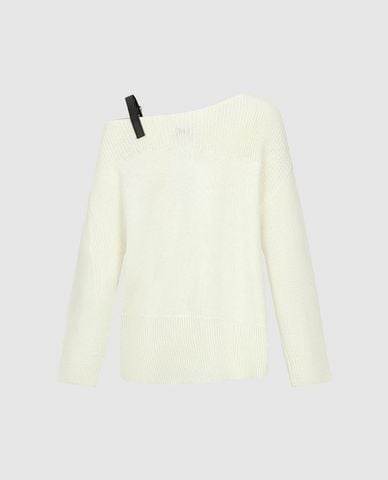  URBAN REVIVO - Áo trễ vai nữ dệt kim phối họa tiết 