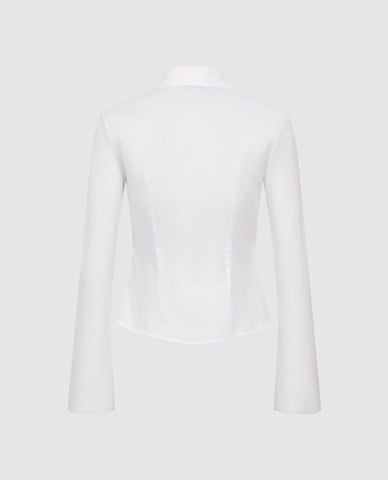  URBAN REVIVO - Áo sơ mi nữ cổ bẻ tay loe phom ôm 