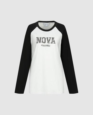  URBAN REVIVO - Áo thun nữ cổ tròn tay dài in chữ 