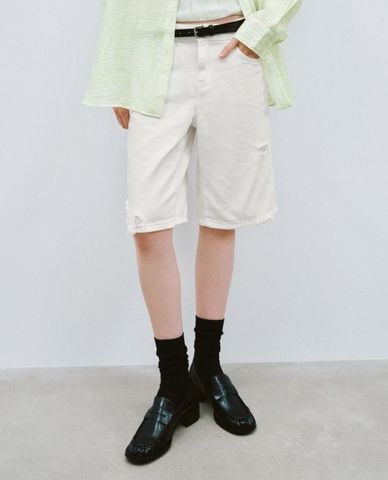  URBAN REVIVO – Quần shorts jeans nữ ngang gối thời trang 