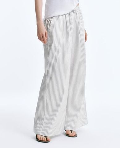  URBAN REVIVO - Quần nữ ống rộng kẻ sọc lưng thun 