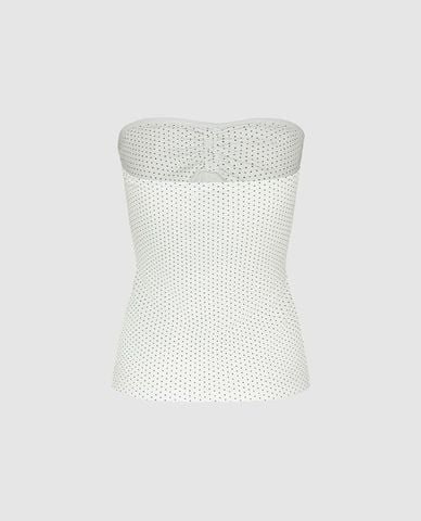  URBAN REVIVO - Áo kiểu nữ cúp ngực chấm bi phối nơ 