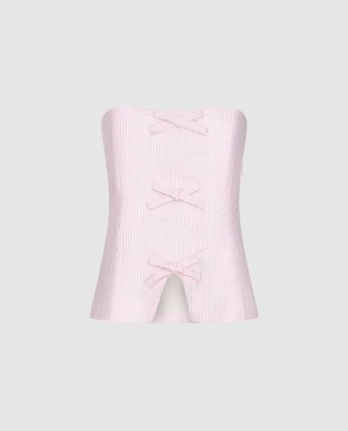  URBAN REVIVO - Áo kiểu nữ cúp ngực phối nơ 