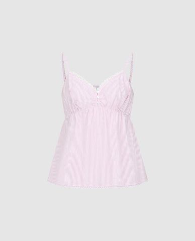  URBAN REVIVO - Áo hai dây nữ cổ V phối viền ren 