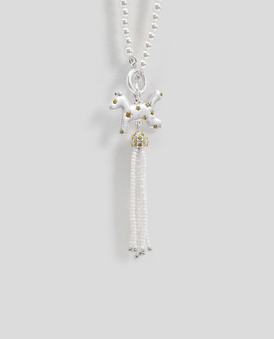  URBAN REVIVO - Vòng cổ nữ hạt ngọc phối charm tua rua 