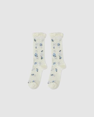  URBAN REVIVO - Vớ nữ cổ cao họa tiết hoa viền bèo 